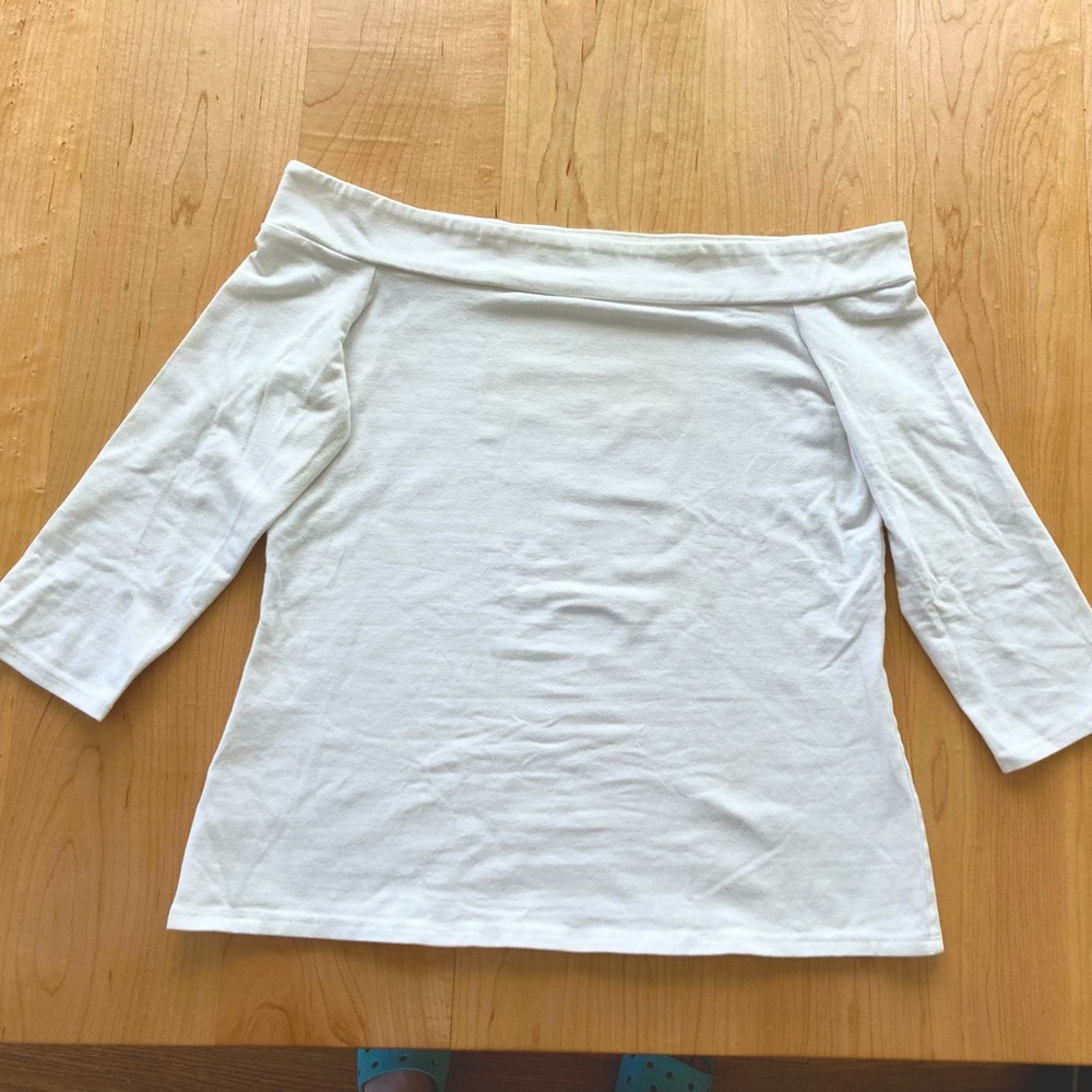 LOFT fitted off shoulder white ¾ length top